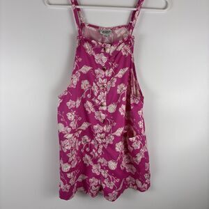 Colorful Planet Girls XL 14/16 Romper Pink Tropical Orchid Seashell Pockets
